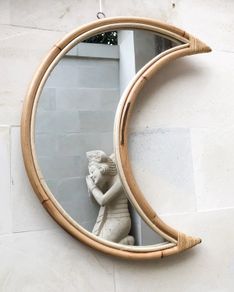 Boho Rattan Mirror Moon Shape