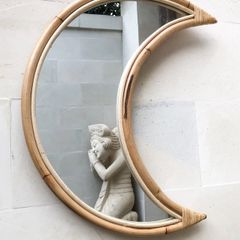 Boho Rattan Mirror Moon Shape