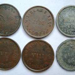 6 M.J. Blake Truck tokens and 1 I. Fortune & Co Token Galway
