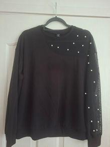 Ladies Black Top with Pearl Design