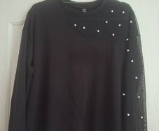 Ladies Black Top with Pearl Design