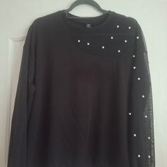 Ladies Black Top with Pearl Design