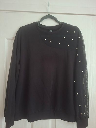 Ladies Black Top with Pearl Design