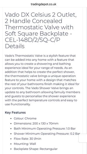 New, Never used or taken out of box. Vado built in shower (see photo for description & size)