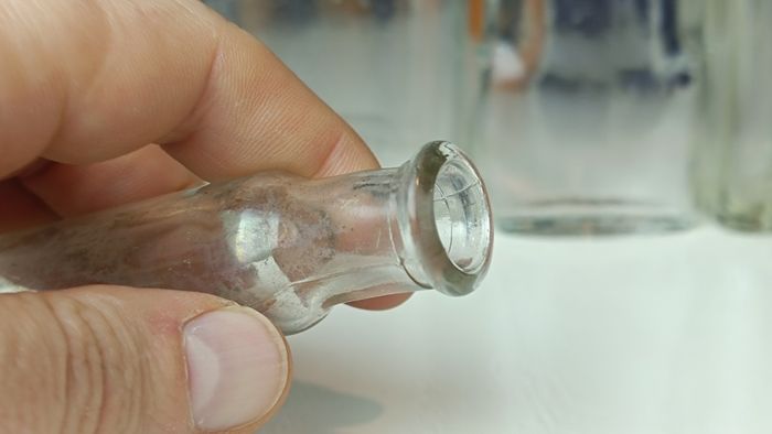 492 - Set of 7 Vintage Clear Glass Screw Cork Top Collectible Decorative Bottles