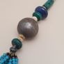 Multi-Strand Tribal Necklace Red Coral, Turquoise Howlite & Lapis Beads Image 6