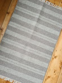 100% wool Grey Striped Woven Rug  Boho Minimalist Home Decor