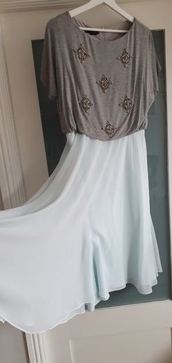 TED BAKER jewelled jersey top with aqua silk skirt Sz 3 (Fit 12-14UK) - Rrp 225 (New)
