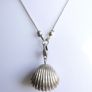 Vintage Sterling Silver 925 Shell with pearl,  Sterling Silver Sea Shell Snake Necklace length 19" - 10,7g Image 3