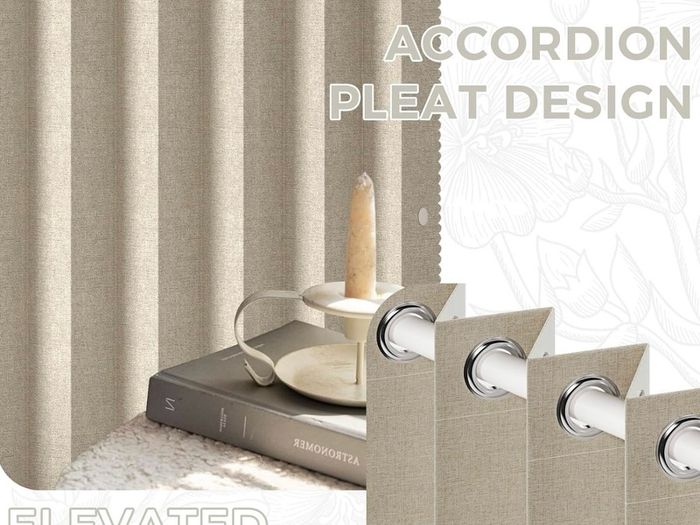 Temporary Door Curtain & Room Divider with Rod Linen Look, Folding Accordion Door Cover, with Magnetic Closures,W 60" x L77",Temporary Door