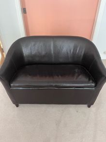mahogany brown glossy faux leather couch