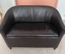 mahogany brown glossy faux leather couch