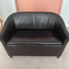mahogany brown glossy faux leather couch