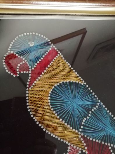 Good sized Vintage Framed String Art Two Love Birds
