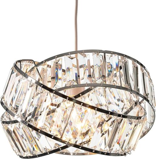 Chrome Light Shade with Clear Acrylic Crystals 19cm x 29cm, Lampshades for Ceiling Lights, Interwoven Rings Pendant Light Shade, Lamp Shades for Bedroom, Living Room, Kitchen, Hallway