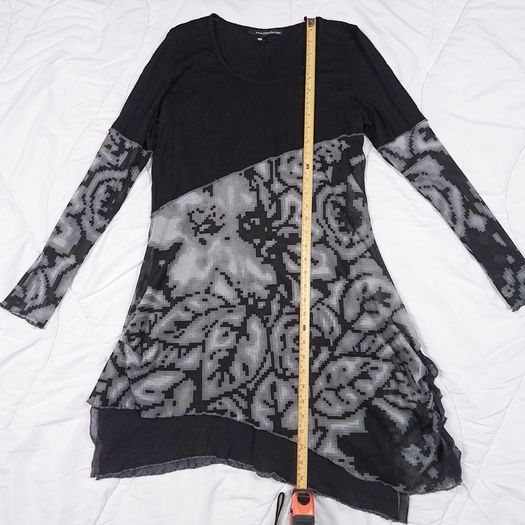 Mado Et Les Autres Vintage Black Grey Abstract Pattern Sheer Mesh Asymmetric Mini Dress 12UK/40EU