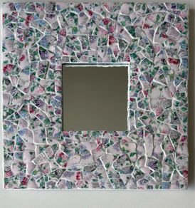 Handmade framed Mirror in Pique Assiette Mosaic