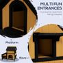 Wooden Cat House with Flower Pot, Windows, Multiple Entrances, Water-Resistant Roof for Outdoor - Yellow Image 5