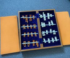 Vintage Chinese Bone Hand Carved Ivory Chess Set Hong Kong 1960s