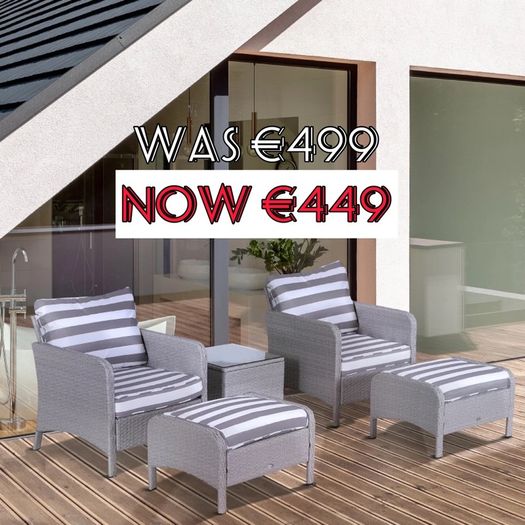 5 Pcs PE Rattan Garden Furniture Set, 2 Armchairs 2 Stools Glass Top Table Cushions Wicker Weave Chairs Outdoor Seating