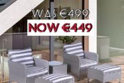 5 Pcs PE Rattan Garden Furniture Set, 2 Armchairs 2 Stools Glass Top Table Cushions Wicker Weave Chairs Outdoor Seating