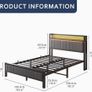 Double Bed Frame with Upholstered Headboard, Wooden Storage Headboard Shelf, 4ft6 Upholstered Bed Frame Image 2