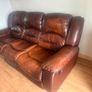 Real leather suite comprising a 3-seater sofa and two matching armchairs. Reclining functions are fully working. No tears  to the leather. Free to collect. Image 5