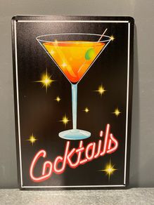 Cocktails Neon style Tin Metal Sign
