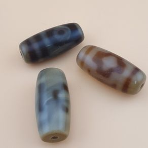 Vintage Himalayan Tibetan Unique Eyes Pattern Agate Dzi Beads  Lot of 3