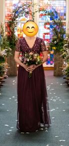 Size 10 Maya Deluxe Berry V-neck Sequin and Tulle Bridesmaid Dress