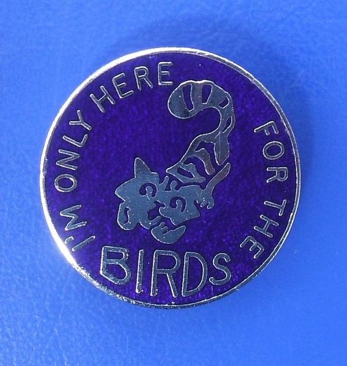 I'm Only Here for the Birds (parody of the "Double Diamond" beer slogan) - humorous/merchandise enamel badge (1970's). A scarce badge!