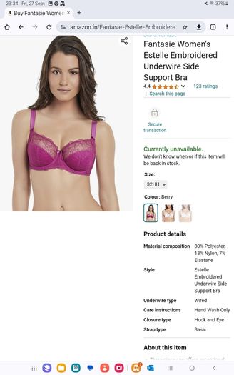 Fantasie Estelle - Underwired Side Support Bra 30F and Briefs S - Berry - BNWT RRP 80