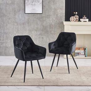 SET OF 2 Dining Room Chairs plush velvet fabric solid black