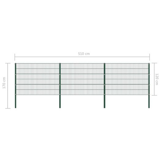 Fence Panel with Posts Iron 5.1x1.2 m Green
