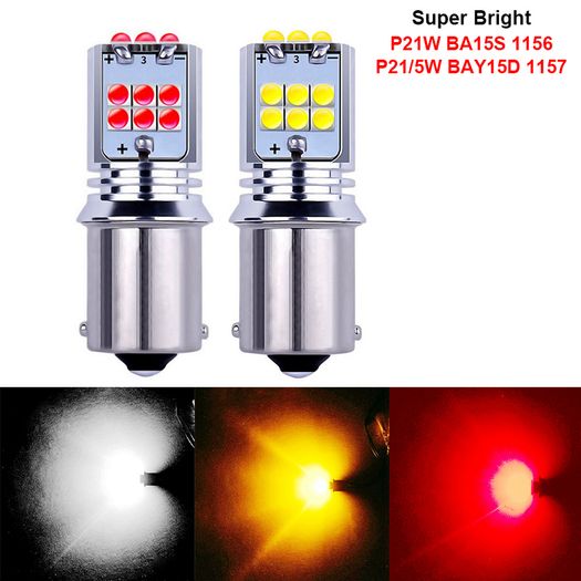 2Pcs New 1157 P21/5W BAY15D Super Bright 1800Lm LED Auto Tail Brake Bulb Turn Signal Car Daytime Running Lights Rear Fog Lamps