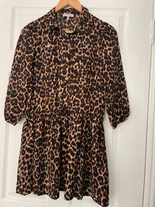 Leopard Print Shirt Dress - Juicy Couture - Size 14 - Ruffled Lined Skirt