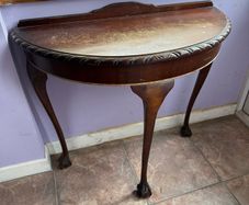 Vintage Mahogany Demi Lune Console Table Claw Foot Hall Table