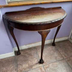 Vintage Mahogany Demi Lune Console Table Claw Foot Hall Table