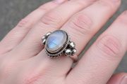Vintage Rainbow Moonstone Sterling Silver Ring(9.5 g)