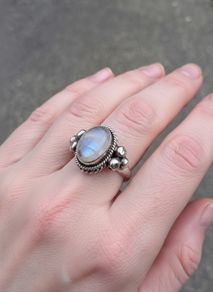 Vintage Rainbow Moonstone Sterling Silver Ring(9.5 g)