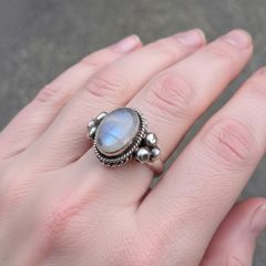 Vintage Rainbow Moonstone Sterling Silver Ring(9.5 g)