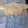 New baby cardigans size 0/3months .2 blue 1yellow 1green 2 white and 2 blue  hats .All new .Hand knit . Image 2