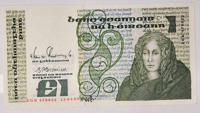Ireland 1989 1 Pound Banknote Note Queen Medb Crisp Uncirculated Gem