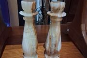 Pair Onyx stone candlesticks