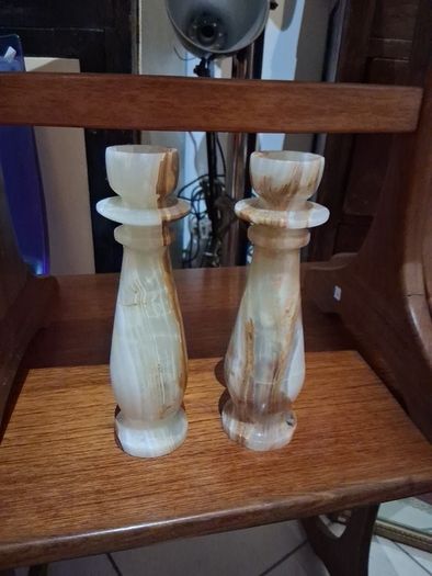 Pair Onyx stone candlesticks