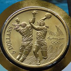 Olympics Australia 5 Dollars 2000 first day Handball coin & stamp cover