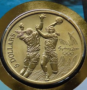 Olympics Australia 5 Dollars 2000 first day Handball coin & stamp cover