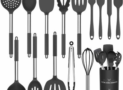 Kitchen Utensil Set, 15pcs Silicone Cooking Kitchen Utensils Set, Cooking Tools Turner Tongs Spatula Spoon for Nonstick Heat Resistant Cookware (MULTIPLE COLOURS)