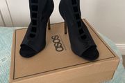 Ladies open toe fabric boots