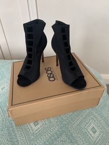 Ladies open toe fabric boots